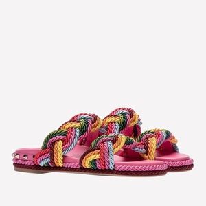 Valentino Rockstud Braided Rope Flat Sandals -